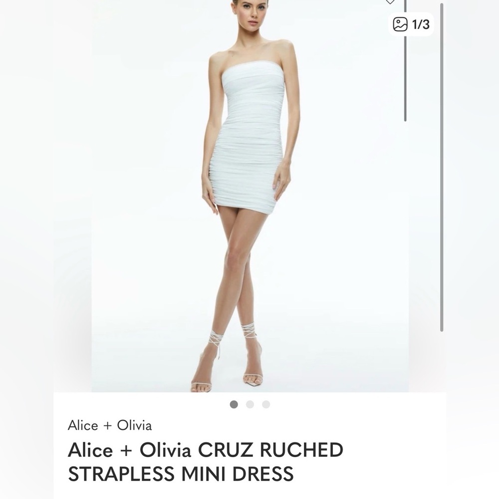 Alice + Olivia Strapless White Ruched Dress
